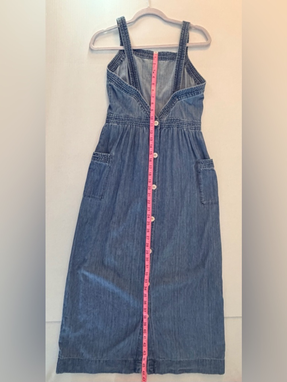Madewell Strappy Blue Denim Apron Cross-Back Button-Down Midi Dress Size 4T - Picture 7 of 13